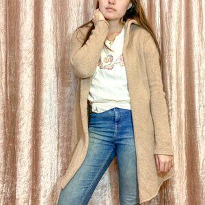 Vintage Tan Knit Hooded Cardigan